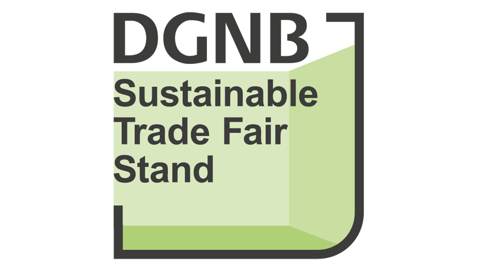 Green logo of the DGNB award for sustainable trade fair stands.