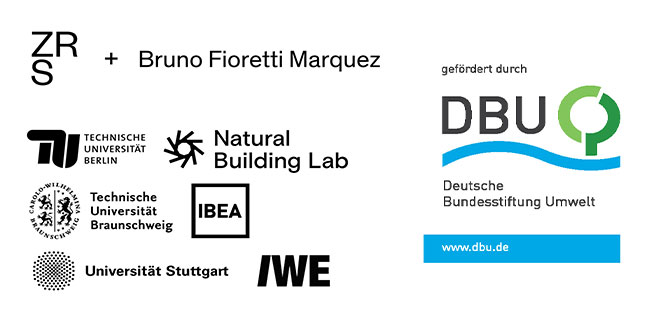 Schwarz-weiße Darstellung der Logos von der TU Berlin mit ZRS Architekten, Bruno Fioretti Marquez, der Universität Stuttgart, der Technischen Universität Braunschweig sowie des DBU