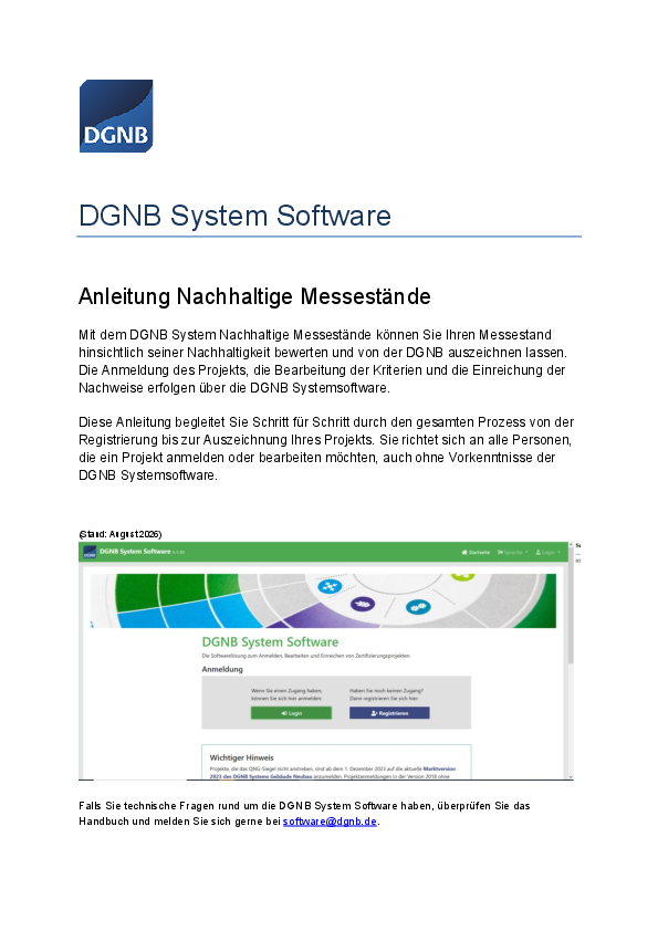 DGNB System Software | Anleitung Nachhaltige Messestände