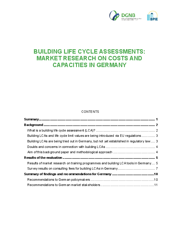Building life cycle assessments: market research on costs and capacities in Germany