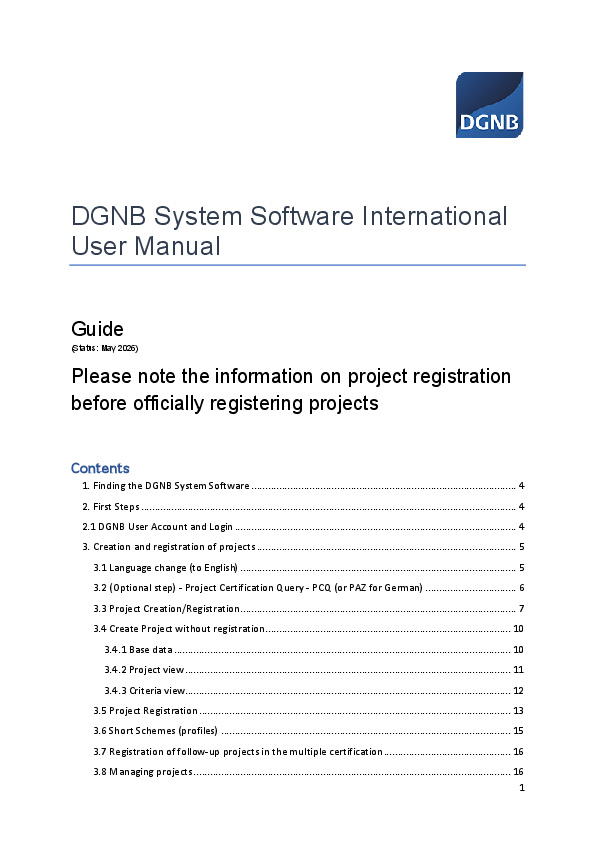 DGNB System Software | Manual for international projects