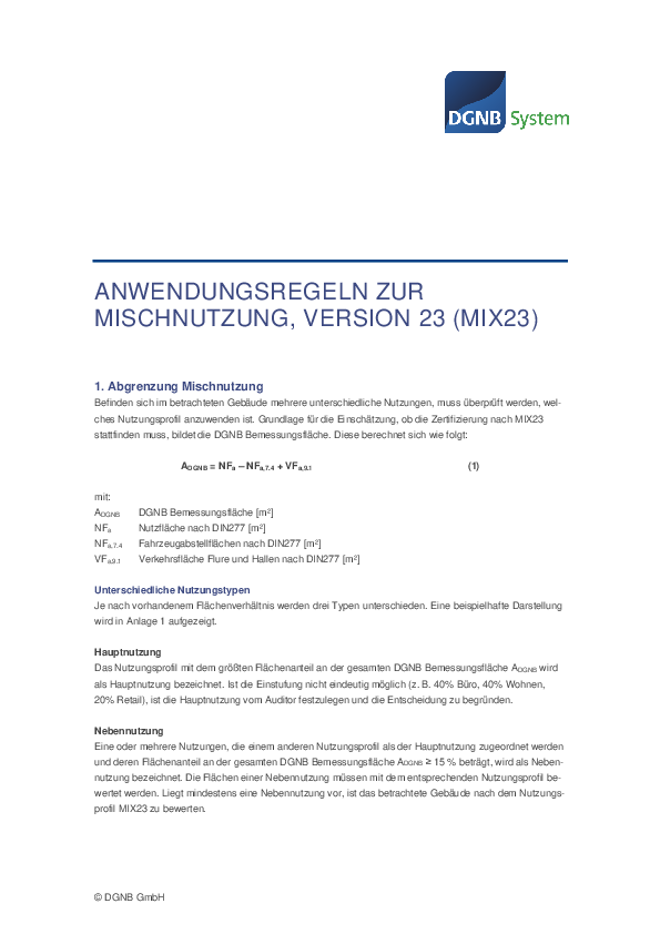 Anwendungsregeln zur Mischnutzung, Version 2023