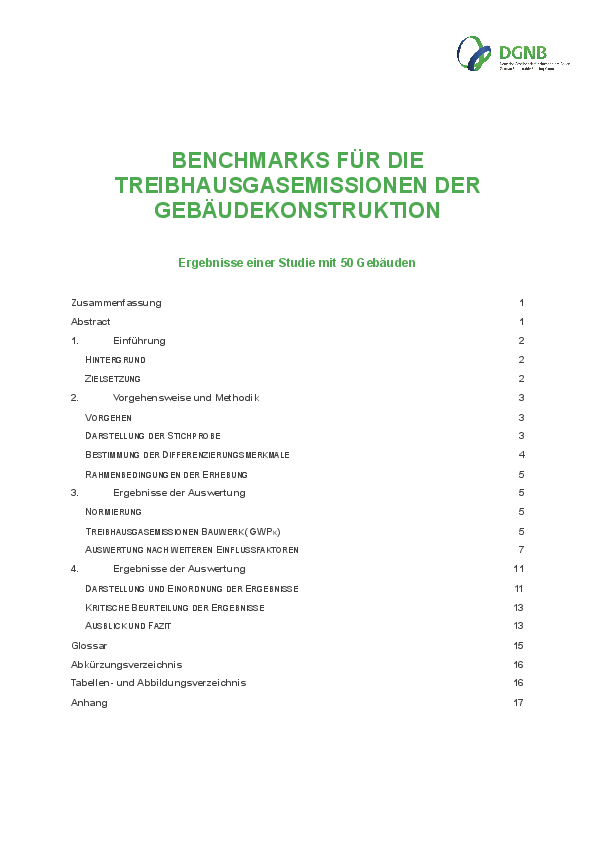 DGNB Studie Benchmarks für die Treibhausgasemissionen der Gebäudekonstruktion
