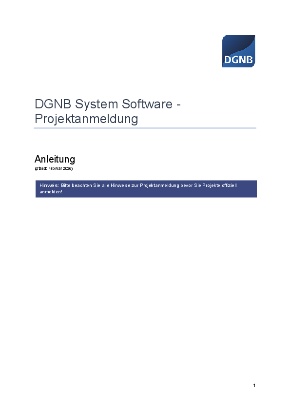DGNB System Software | Anleitung zur Projektanmeldung