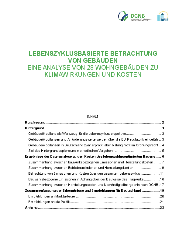Lebenszyklusperspektive auf Wohngebäude: Eine Analyse von Klimawirkungen und Kosten