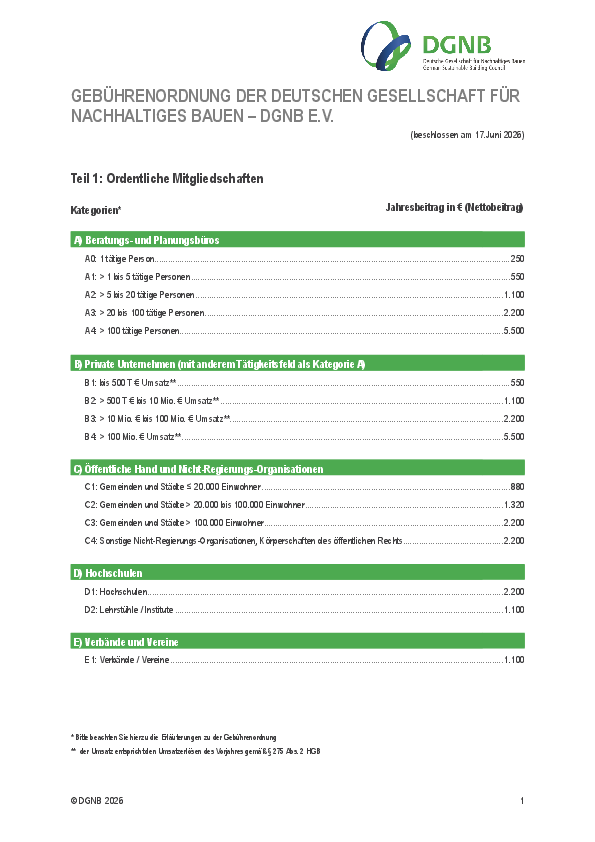 Gebührenordnung DGNB e.V.