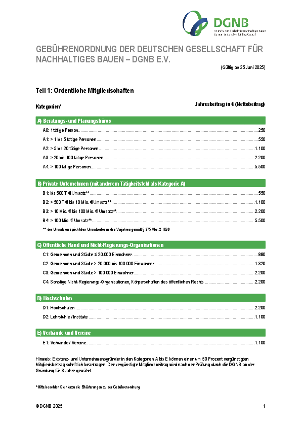 Gebührenordnung DGNB e.V.