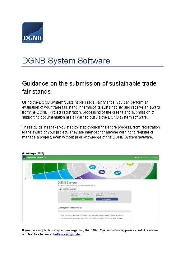 DGNB System Software | Guidance on the submission of sustainable trade fair stands