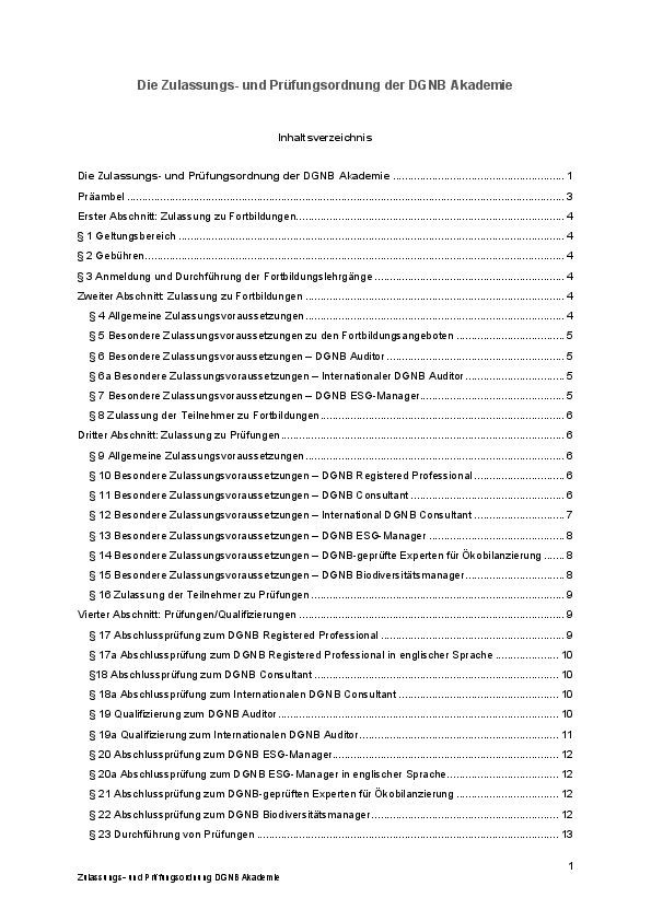 Regulations for admission and examination