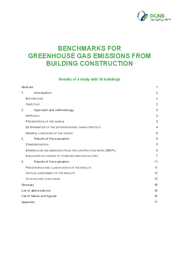 Benchmarks for greenhouse gas emissions from building construction