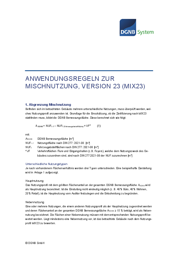 Anwendungsregeln zur Mischnutzung, Version 2023